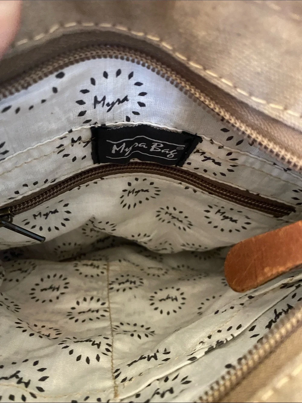 Myra Bag Beige, Brown & Navy Canvas Messenger Bag